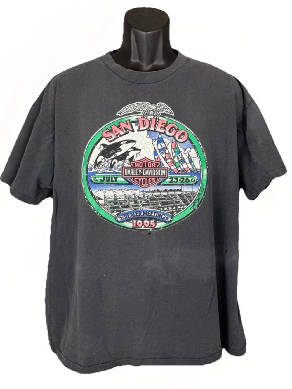 Vtg Harley Davidson Smoked Out Fade Distressed Single Stitch Boxy 1995 Tee XL